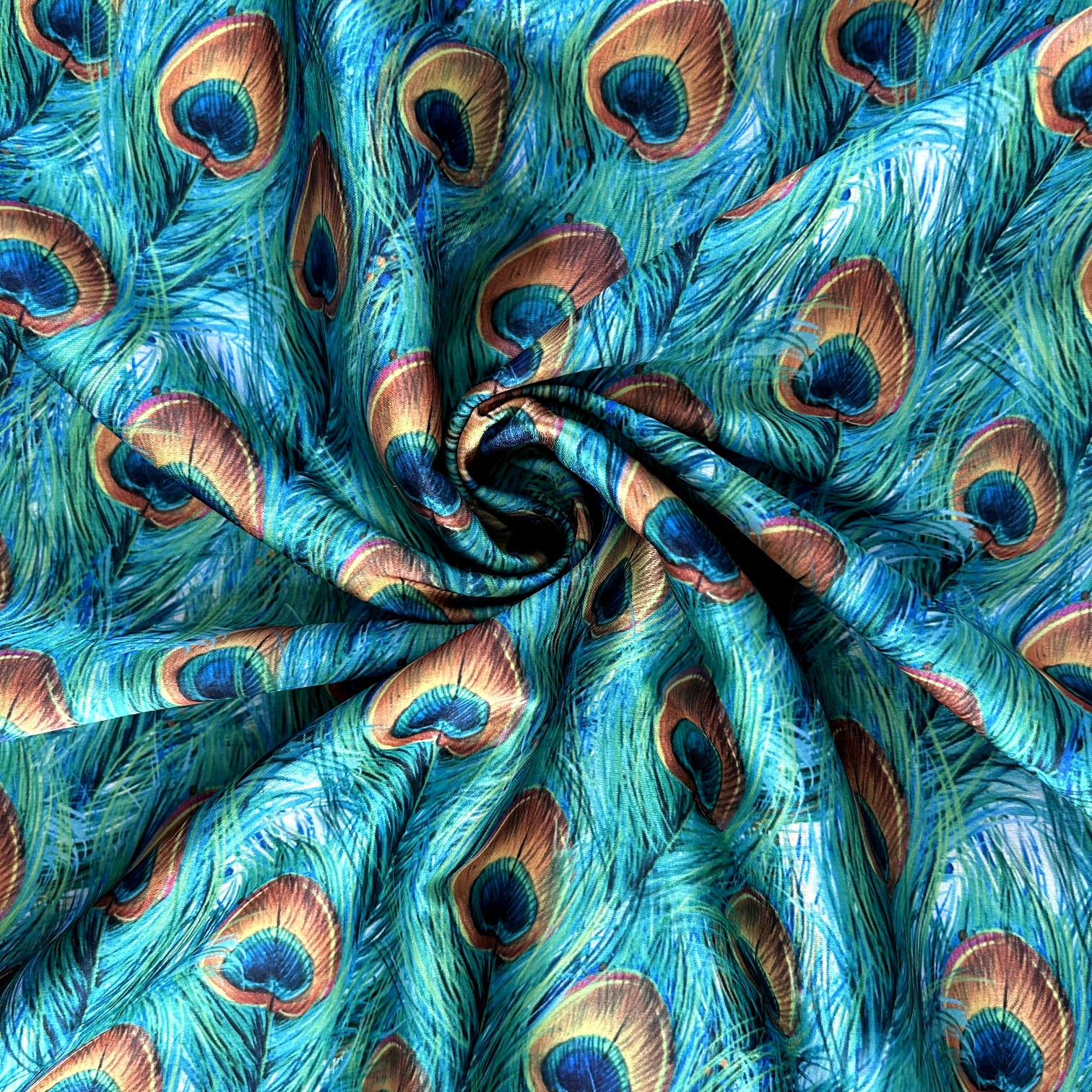 Royal Peacock Japan Satin Digital Print Fabric
